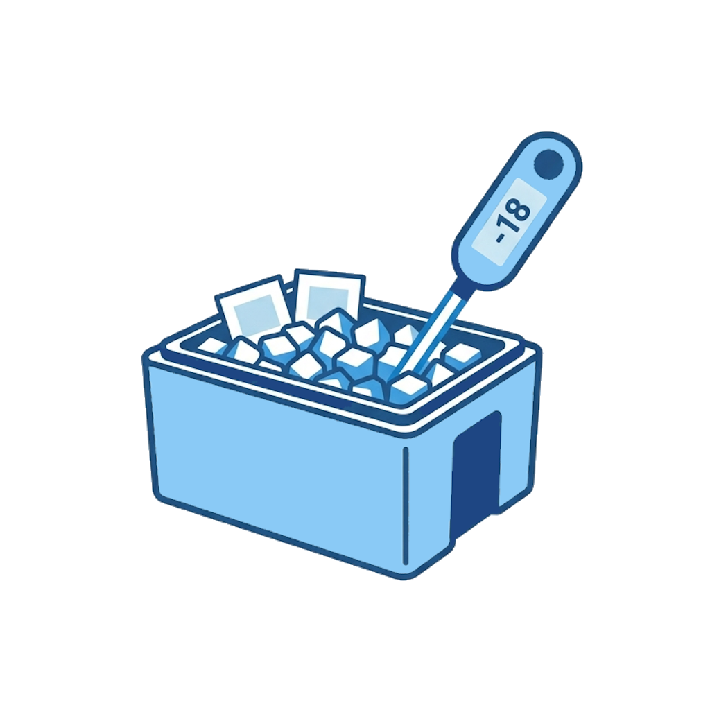 Chilly Box filled with ice and a thermometer reading -18